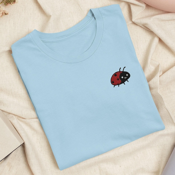Friendly Ladybug Embroidered T-shirt: Lightweight Cotton, Unisex