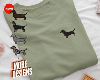 Dachshund Embroidered Crew Neck Sweatshirt - Soft Cotton - Variety of Colors & Designs