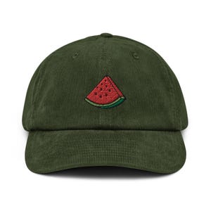 Gorro de pana de algodón con bordado de rebanada de sandía: ajuste ajustable
