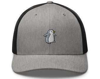 Baby Penguin Embroidered Retro Trucker Hat Structured With Mesh
