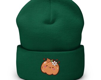 Cheeky Pumpkin geborduurde muts met omslag: comfortabele unisex wintermuts