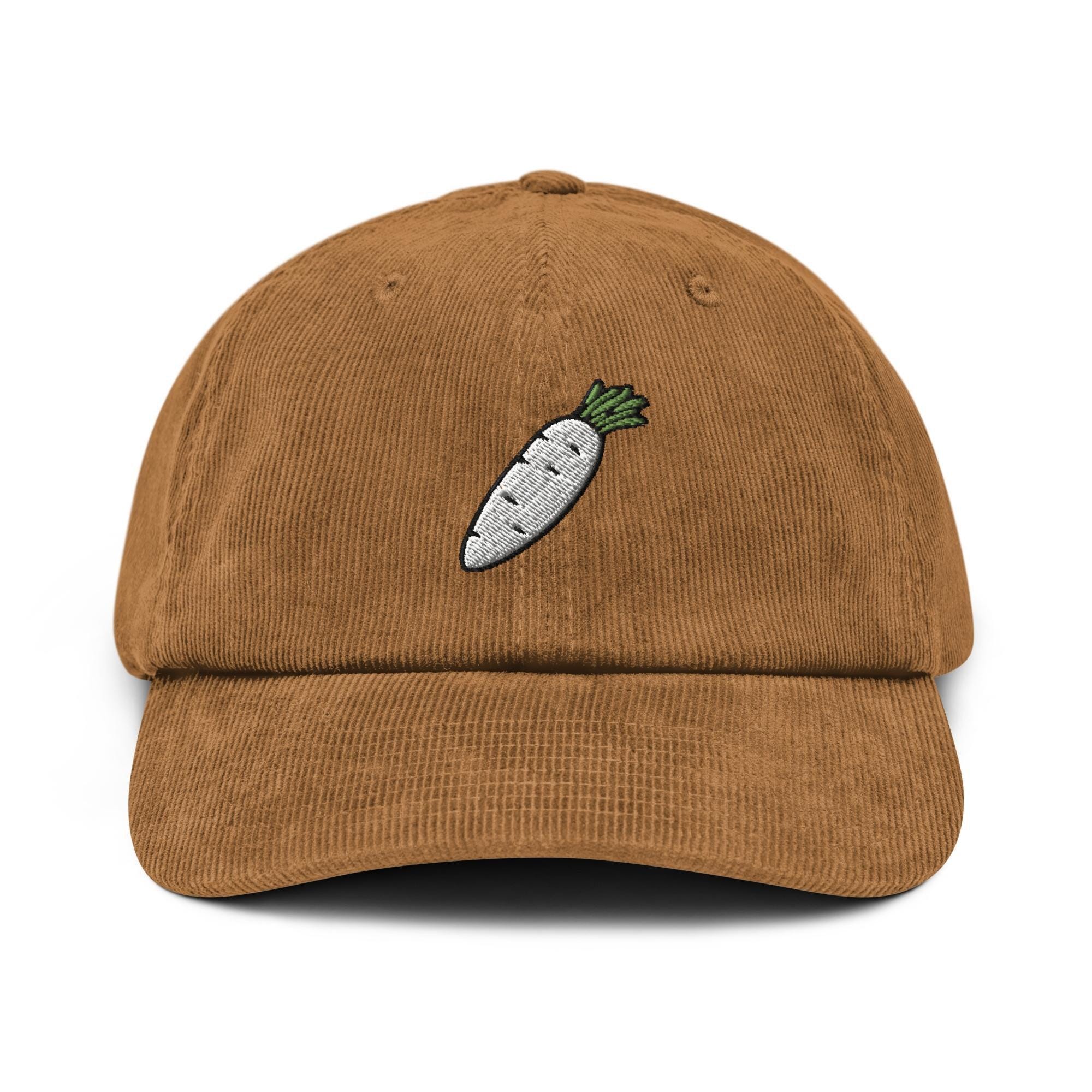 Daikon White Radish Embroidered Corduroy Hat - 100% Cotton Corduroy in Variety of Colors Wardrobe Essential