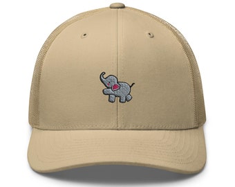 Baby Elephant  Embroidered Retro Trucker Hat - Structured with Mesh Back in Variety of Colors