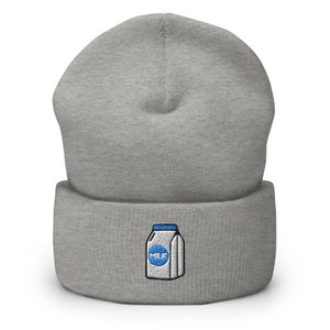 Milk Carton Embroidered Cuffed Beanie - Warm and Stylish Headwear in Variety of Colors