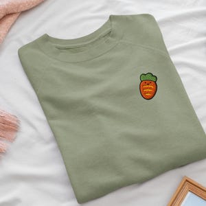 Kawaii Baby Carrot Embroidered Crew Neck Sweatshirt - Soft Cotton - Variety of Colors - Adorable Gift for Vegetable Lovers