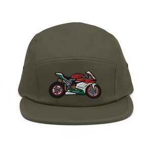Gorra de algodón de 5 paneles con bordado de Superbike italiana: ajuste ajustable