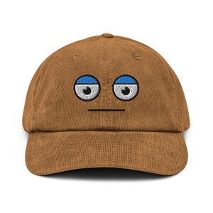 Meh Unamused Face Embroidered Cotton Corduroy Hat: Adjustable Fit