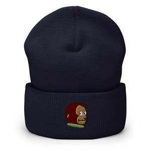 Awkward Side Eye Monkey Embroidered Cuffed Beanie - Warm and Stylish Headwear in Variety of Colors