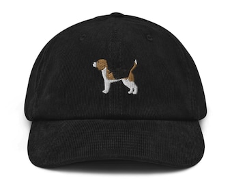 English Beagle Embroidered Cotton Corduroy Hat: Adjustable Fit