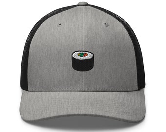 Maki Sushi Roll Embroidered Retro Trucker Hat - Structured with Mesh Back in Variety of Colors