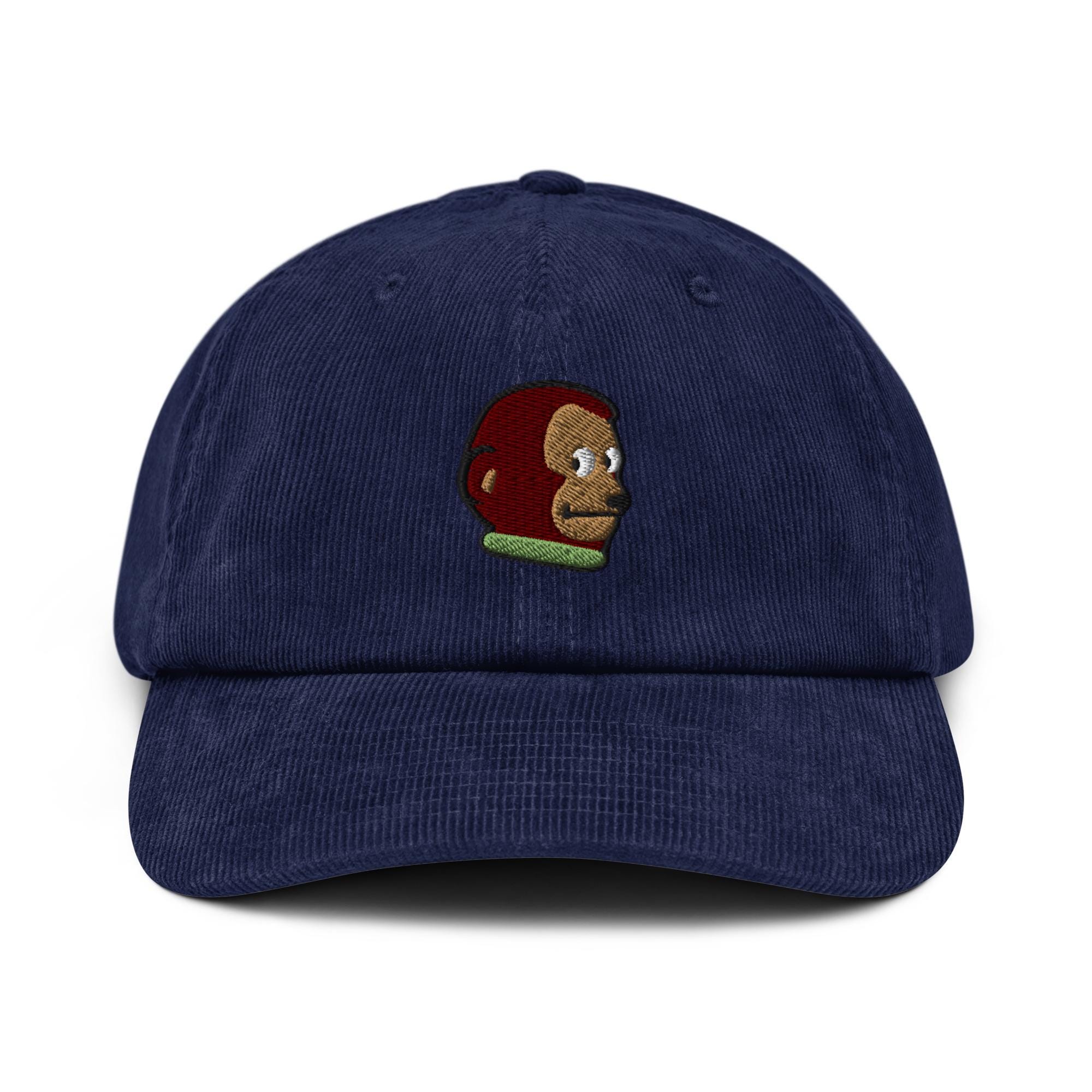 Awkward Side Eye Monkey Embroidered Cotton Corduroy Hat: Adjustable Fit ...