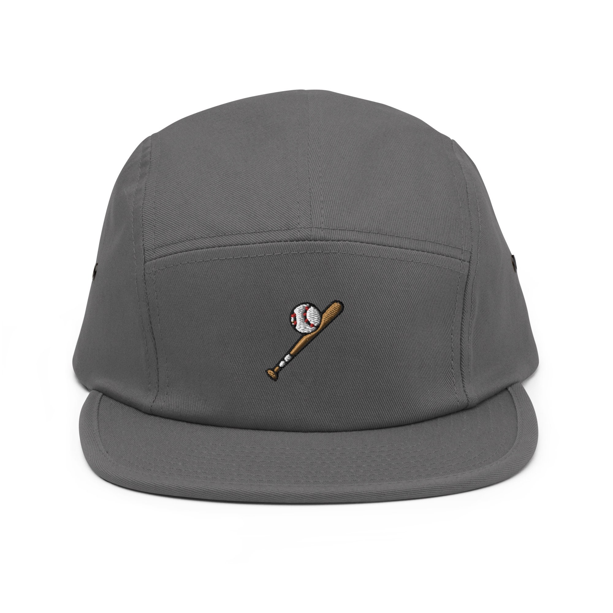 Baseball Bat Embroidered 5‑Panel Cotton Camper Cap: Adjustable Fit