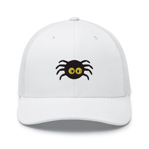 Spooky Spider Embroidered Trucker Hat: Structured Retro Cap with Mesh Back