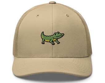 Gorra de camionero con bordado de cocodrilo: gorra retro estructurada con parte trasera de malla