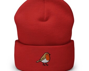 European Robin Embroidered Cuffed Beanie: Cozy Unisex Winter Cap