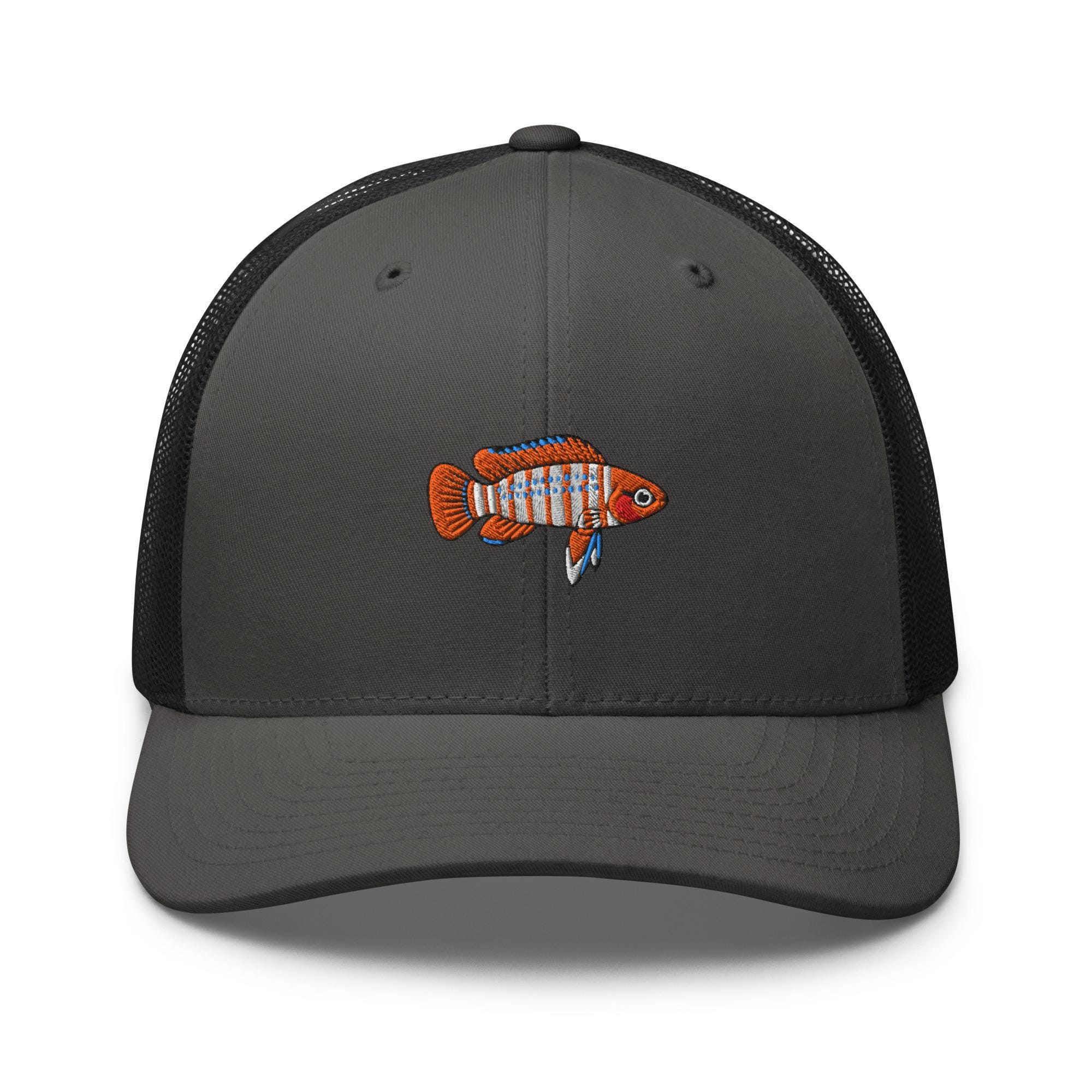 Scarlet Badis Embroidered Trucker Hat: Structured Retro Cap With