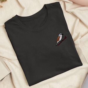 T-shirt brodé pie-grièche écorcheur : coton léger, coupe unisexe