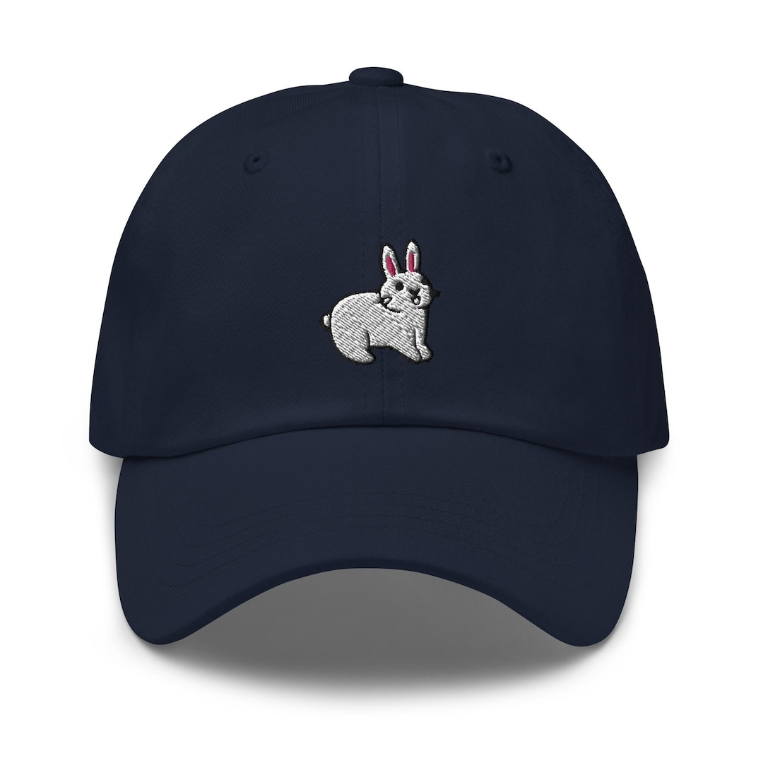 White Bunny Rabbit Embroidered Dad Cap - Trendy Unstructured