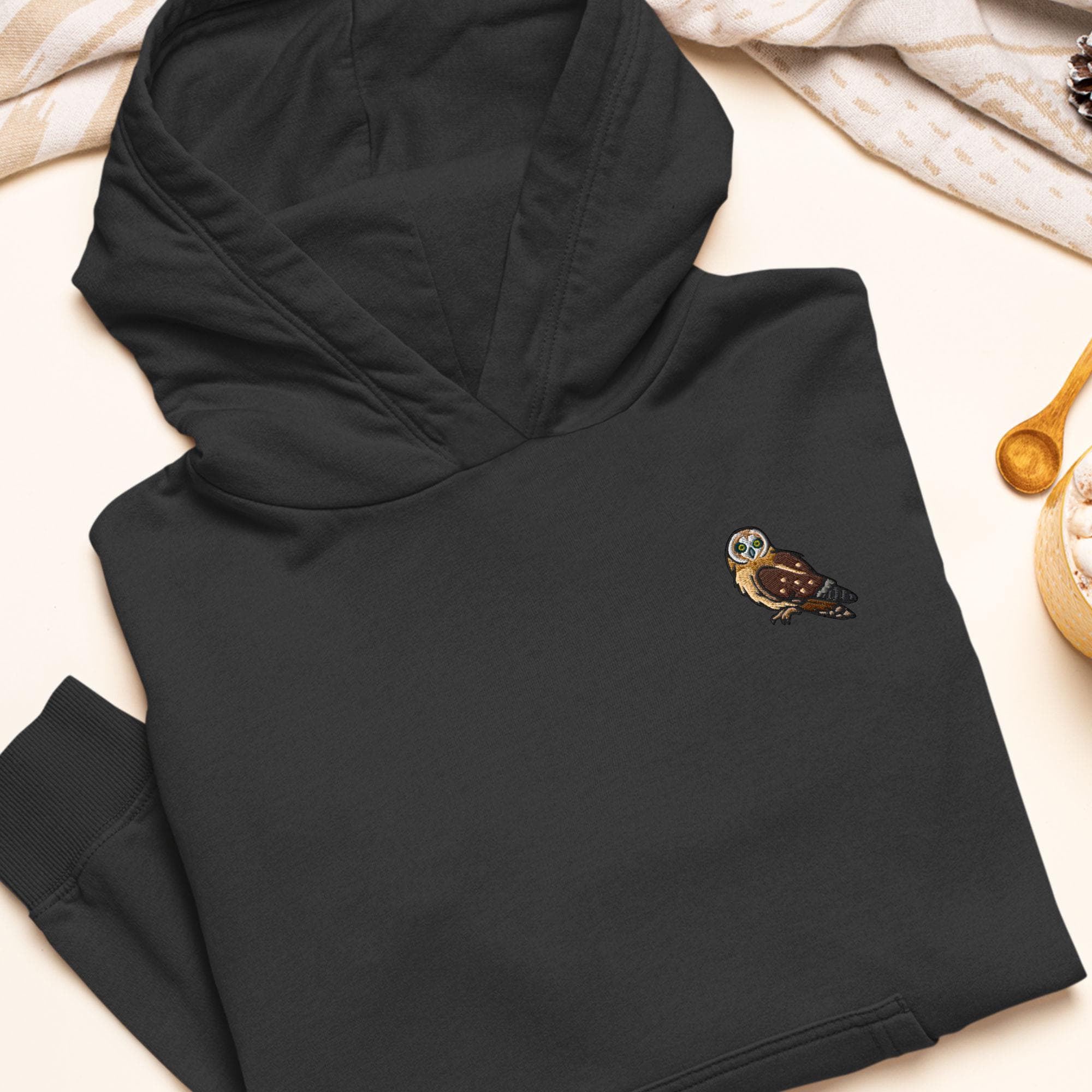 Short-eared Owl Embroidered Hoodie: Heavy Blend Cotton-Poly, Unisex Fit