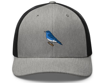 Mountain Bluebird  Embroidered Retro Trucker Hat - Structured with Mesh Back in Variety of Colors