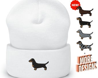Dachshund Embroidered Cuffed Beanie - Warm and Stylish Headwear in Variety of Colors & Designs