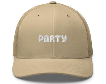 Party Hat Embroidered Retro Trucker Hat - Structured with Mesh Back in Variety of Colors