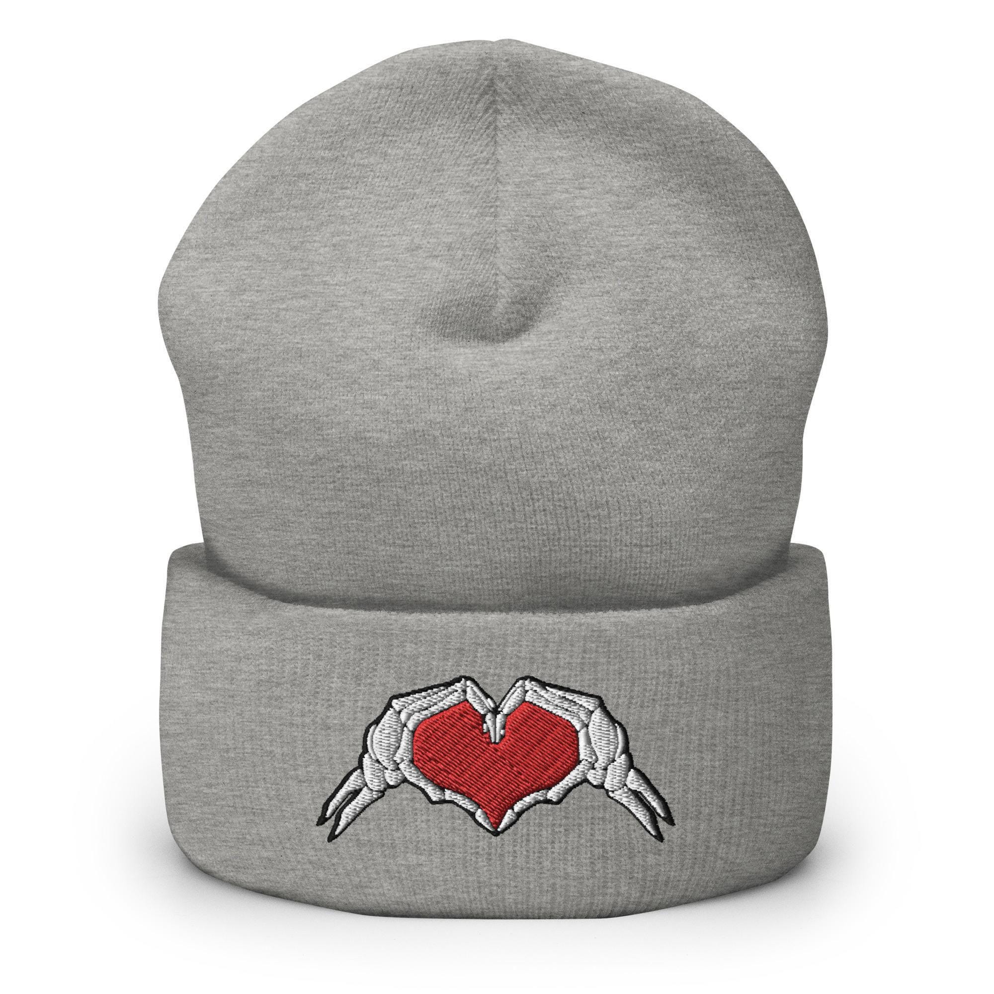 New Custom Designed Gray Beanie with Skeleton Hands Heart. Skeleton Hand Beanie - Etsy main image 2