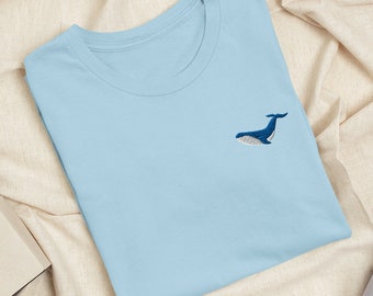 Blue Whale Embroidered T-shirt: Lightweight Cotton, Unisex Fit