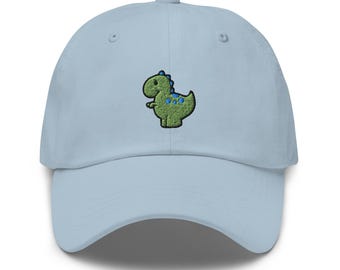 Chonky T-Rex Dinosaur Embroidered Dad Cap: Chino Cotton Twill Adjustable Unisex Hat