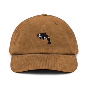 Orca Killer Whale Embroidered Corduroy Hat - 100% Cotton Corduroy in Variety of Colors Wardrobe Essential