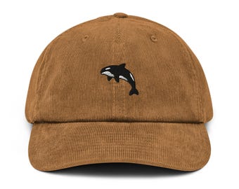 Orca Killer Whale Embroidered Corduroy Hat - 100% Cotton Corduroy in Variety of Colors Wardrobe Essential