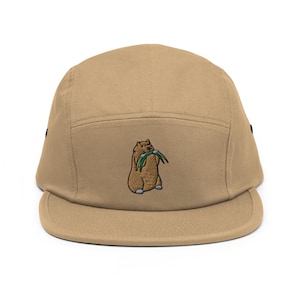 Marmot Munching Grass Embroidered 5‑Panel Cotton Camper Cap: Adjustable Fit