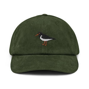 Gorro de pana de algodón bordado con ostrero euroasiático: ajuste ajustable.