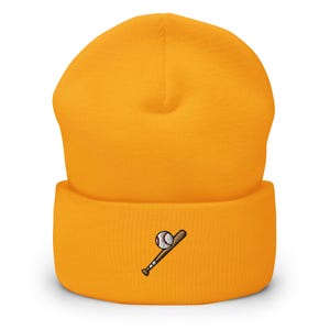 Baseball Bat Embroidered Cuffed Beanie - Warm and Stylish Headwear in Variety of Colors