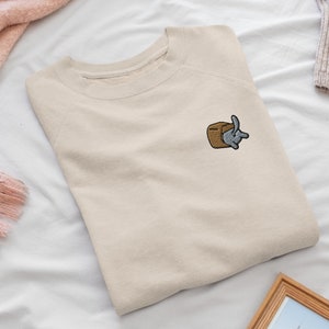 Curious Cat in Bag Embroidered Crew Neck Sweatshirt - Soft Cotton - Variety of Colors