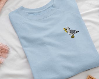 Seagull Stole Your French Fry Embroidered Crewneck Sweatshirt: Cotton Blend, Unisex Fit