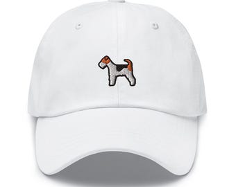 Wire Fox Terrier Embroidered Dad Cap: Chino Cotton Twill Adjustable Unisex Hat