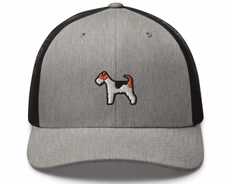 Wire Fox Terrier Embroidered Trucker Hat: Structured Retro Cap with Mesh Back