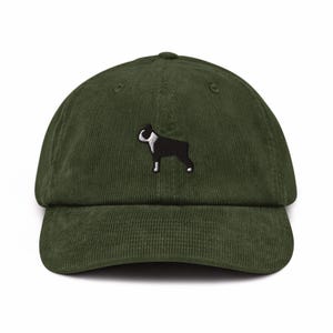 Boston Terrier Embroidered Cotton Corduroy Hat: Adjustable Fit