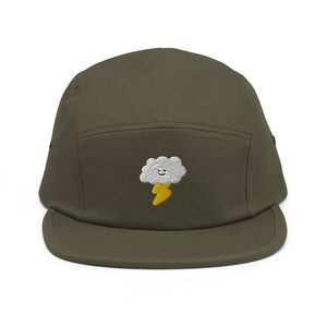 Kawaii Lightning Cloud Embroidered 5‑Panel Cotton Camper Cap: Adjustable Fit