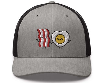 Bacon & Egg Friends Embroidered Trucker Hat - Structured with Mesh Back in Variety of Colors