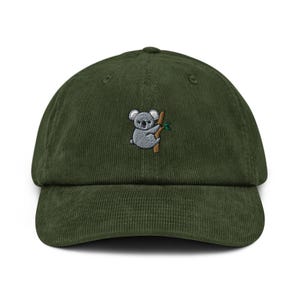 Cute Koala Bear Embroidered Cotton Corduroy Hat: Adjustable Fit