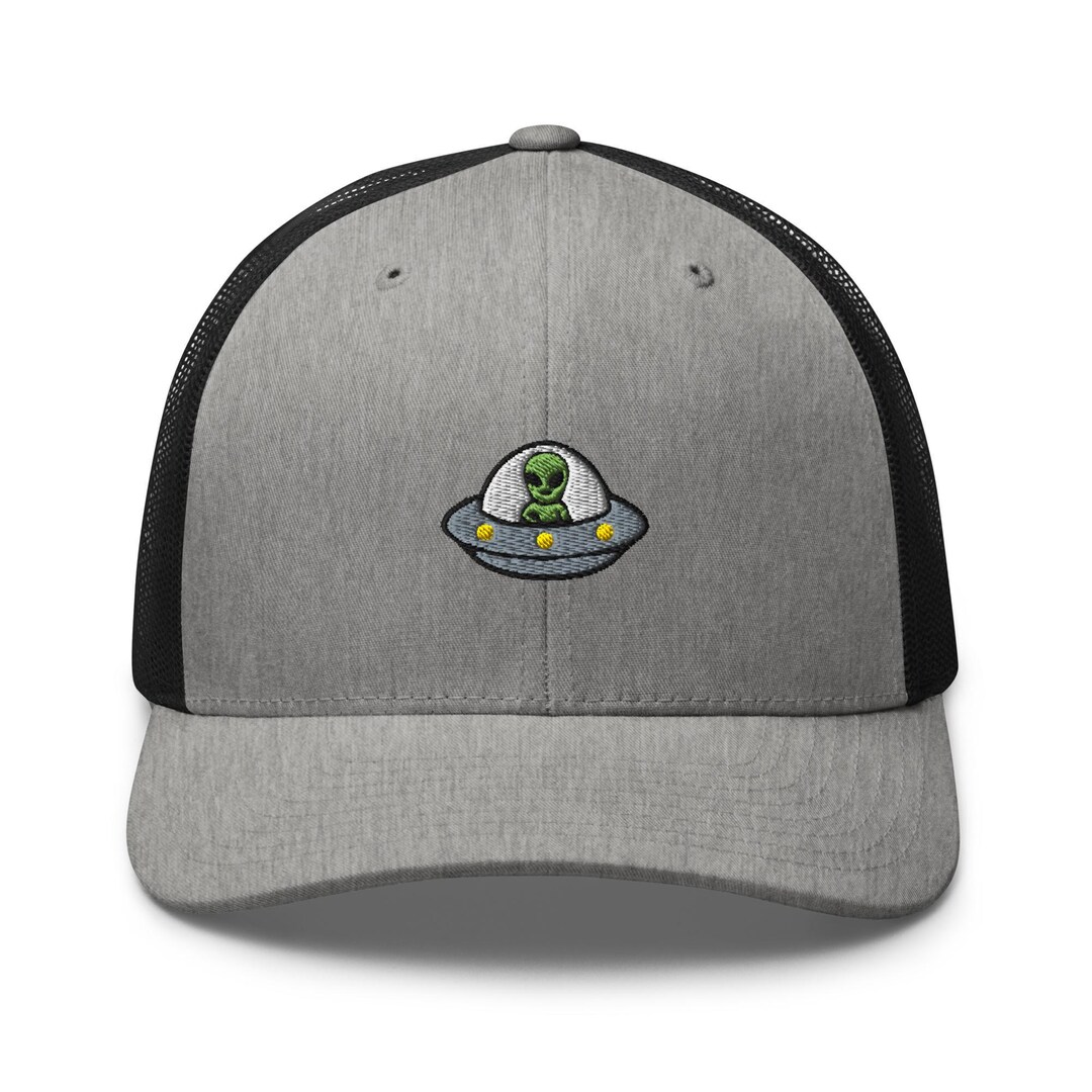 Alien UFO Embroidered Trucker Hat: Structured Retro Cap With Mesh Back ...