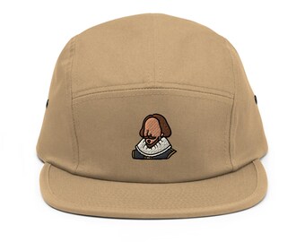 William Shakespeare Embroidered 5‑Panel Cotton Camper Cap: Adjustable Fit Unlimited