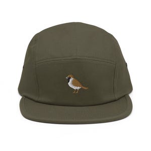 Sparrow Embroidered 5‑Panel Cotton Camper Cap: Adjustable Fit
