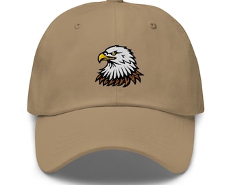 Bald Eagle Embroidered Dad Cap: Chino Cotton Twill Adjustable Unisex Hat