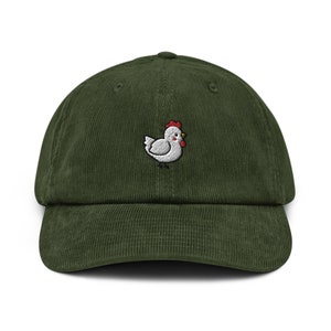 Chapeau en velours côtelé brodé petit coq blanc - Velours côtelé 100 % coton dans une variété de couleurs Essentiel de la garde-robe