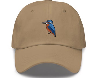 Eisvogel-Vogel-Dad-Hut - Individuell bestickte Chino-Baumwoll-Twill-Baseballmütze - Vogelbeobachter-Geschenk