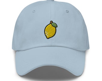 Yellow Lemon Embroidered Dad Cap - Trendy Unstructured Design - Comfortable Chino Cotton Twill in Variety of Colors