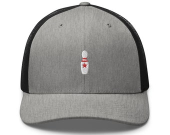 Bowling PinEmbroidered Retro Trucker Hat - Structured with Mesh Back in Variety of Colors